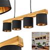 hofstein Lampada a sospensione Malimea, lampada a 4 luci in metallo/legno/tessuto nei colori nero/naturale/rame, con travi in legno e paralumi in tessuto, altezza massima 135 cm, 4 x E14, senza lampadina/e
