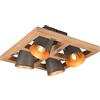 meineWunschleuchte Faretto da soffitto a 4 luci con legno naturale, paralume argento anticato, 39 x 39 cm