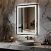 YU YUSING Specchio Bagno con Luce 50x70cm, Specchio da Parete con LED, 3 Colori, Luce Regolabili, Contro Touch, Display dell'Ora, Telaio in Metallo, Antiappannamento, IP44, Verticale, Nero