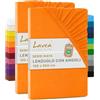 Lavea® Set 2 Lenzuola con Angoli Una Piazza e Mezza 120x200 cm - 100% Cotone Morbido e Traspirante - per Materassi alti fino a 20 cm - con Elastico in Jersey - Rosso Tramonto