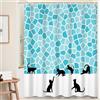 Ttincceer 180x180cm Nero Gatto Doccia Tenda - Carino Animale Gattino Silhouette Set Blu Mosaico - Divertente Animale Domestico Bagno Impermeabile Vasca da Bagno