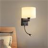 GZZBMY Comodino Applique da Parete,Lettura Lampada da Parete con Bianco Paralume in Lino,Vintage Luce da Parete con Interruttore Dimmerabile,LED Flessibile Lampade da Muro Lettura Braccio (Nero)