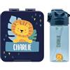 Stellasticker - Set con borraccia personalizzabile per bambini e porta pranzo/merenda personalizzato per bambini in plastica - Borraccia con cannuccia capacità 450 ml - Senza BPA (Blu scuro)