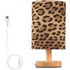 SKYSHU Lampada da comodino con stampa leopardata, piccola lampada da scrivania a LED USB, con base in legno antiscivolo e paralume per soggiorno, camera da letto, dormitorio, casa, ufficio