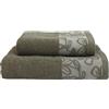 MAXIME MAISON - Set Asciugamani Bagno Viso e Bidet in Morbida Spugna 100% Cotone Assorbente (450 gr/m²) Set da Bagno 2 Pezzi Asciugamano Viso 55x100cm, Asciugamano Ospite 40x60cm (Floren Tortora)
