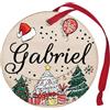 Corredino Neonato Pallina di Natale Personalizzata con Nome Gabriel, Decorazione Natalizia in legno 100% Italiana, cerchietto albero natale da 8 cm (legno, Gabriel)