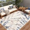 TAPISO Patio Tappeto Salotto Esterno Pelo Corto Design Moderno Motivo Floreale Foglie Effetto 3D tonalità Beige Blu Sala Camera Terrazza Balcone Outdoor Indoor Oeko-Tex 80 x 150 cm