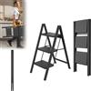 Lars360 Scaletta pieghevole a 3 gradini in acciaio, superficie in gomma antiscivolo, gradini più larghi, portata fino a 250 kg, per casa, ufficio, garage, nero