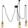 LVYY Lampada a sospensione industriale vintage Modern E27 Lampadario Portalampada con cavo intrecciato 2M, Lampadario a forma di ragno multi braccio per soggiorno Cucina Ristorante Bar-Bronzo (3 Luci)