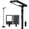 Dopa Lampione LED Solare 240W da Esterno con Palo e Base Faro Lampada Solare per Giardino Cortile Kit Completo con Telecomando Magnetico IP54 Metallo e ABS con 3 Temperature di Luce 3000K/4000K/6500K