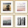 PHOTOLINI Set di 4 cornici per poster 30x30 cm con passe-partout 20x20 cm oro legno MDF, plexiglass infrangibile, da parete, accessori inclusi - per foto, immagini e poster