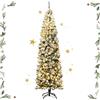 GYMAX Albero di Natale Slim 230 cm, Illuminato con 350 Luci Incorporate a LED, 641 Rami Innevati in PVC, Supporto Pieghevole in Ferro, Divisibile da Montaggio e Trasporto, per Interno/Esterno