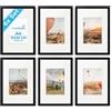 PHOTOLINI Set di 6 cornici per poster A4 21x30 cm con passe-partout 13x18 cm nero legno MDF, plexiglass infrangibile, da tavolo o da parete, accessori inclusi - per foto, immagini e poster