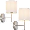 lux.pro Set di 2 Applique per Interni Lampade da Parete con Paralume Cilindrico in Tessuto Bianco Lampade da Ingresso Corridoio Camera da Letto E14 40W