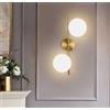 Dopastore Applique da Parete Con Attacchi 2xG9 Design Doppia Sfera Vetro Staffa Lineare Oro Porta Lampada da Muro Moderna Per Interni Camera da Letto Soggiorno