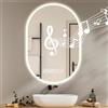 Dibaful Specchio da Bagno Rotondo 50x75cm con Illuminazione e Musica Bluetooth 3 Colori Dimmerabile per Bagno Hotel con Luce