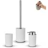 Inbagno Set Accessori Bagno Moderni 3 Pezzi Linea Gummy - In Gomma Termoplastica Bianca - Dispenser, Portaspazzolino E Portascopino - Flessibile E Antiurto