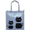Or&My Shopper Borsa Donna in Plastica Busta Spesa Casual Universale Fantasia Gattini (Grigio, Completo (Piccola+Media))