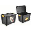 AKITAInk Contenitore Box con Ruote 60L e Coperchio - 39x36x59 cm - Magic 4 Aperture- Scatola Portaoggetti in Polipropilene Resistente, per Casa, Ufficio e Garage, Made in Italy (NERO, 60 L)