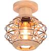 LIGKIN Plafoniera Vintage E27 Lampadario Soffitto Industriale, Paralume a Gabbia Ø20cm a Forma di Diamante in Metallo e Corda di Canapa Plafoniera, Lampada per Corridoio, Salone, Cucina