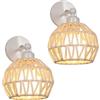 LIGKIN 2 Pezzi Lampade da Parete Vintage E27 Applique Paralume a Gabbia Design Rotante Lampada da Soffitto Rattan Applique da Parete Retrò per Corridoio, Scala, Cucina, Bianco