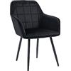 IlGruppone Poltroncina Classica con Braccioli per Camera da Letto in Velluto Moderna,Sedia Imbottita con Gambe in Metallo Poltrona per Cucina,Sala da Pranzo MOD Odette - Nero