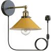 DC VOLTAGE Lampade da parete con spina moderna retrò con interruttore dimmer cavo spina da 4,5 m, Edison metallo oscillazione regolabile E27, applique da parete vintage (Giallo)