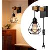 Mengjay Applique da Parete Interno,Vintage Lampada da Parete Con spina e interruttore,Industriale Interni Illuminazione da Parete per Soggiorno, Camera da letto, Corridoio