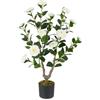 GIANTEX Albero di Camelia Artificiale da 90 cm, Pianta Finta con 16 Fiori di Camelia Rosa in Tessuto, Tronco in Legno Massiccio, Pianta Decorativa in Vaso per Ristorante, Ufficio (Bianco)