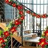 Bseical Poinsettia Ghirlanda Di Natale Con Luce, Decorativa Per Porta, Camino, Scala, Albero - Piegare A Piacimento (2m+10 Luci+Normale)