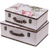 HMF Valigia decorativa vintage in legno, scatola portaoggetti con coperchio e maniglia in pelle, elegante idea regalo per matrimonio o compleanno | Rosa | Set da 2, 38 + 44 cm