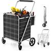 COSTWAY Carrello Portaspesa Pieghevole con Sacca, Carrello della Spesa Pieghevole con Ruote Girevoli a 360°, 2 Cesti, Capacità di Carico: 150 kg, 126 L, 66 x 64 x 103 cm (Argento)