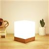 Mengjay Trade Moderna Minimalista Lampada da Tavolo Cubo, Lampada da Scrivania Paralume in Vetro e Base in Legno, Protezione per Gli Occhi Lampada da Comodino, E27 Luce notturna per Sala da Pranzo Cafe Bar (B)