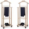 Mottiwood Indossatore Appendiabiti Da Camera, Legno Faggio Naturale, Servo Muto Doppio con 4 Ruote, Made in Italy (2 Pezzi)