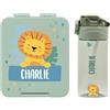 Stellasticker - Set con borraccia personalizzabile per bambini e porta pranzo/merenda personalizzato per bambini in plastica - Borraccia con cannuccia capacità 450 ml - Senza BPA (Verde salvia)