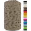 Netuno - 1 filato di macramè, cordoncino in filato di cotone naturale, con nucleo in poliestere, da 5 mm e 200 m, spesso, per lavori fai da te in macramè, beige scuro