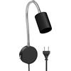 ledscom.de Lampada da lettura/applique WAIKA, collo di cigno, interruttore, nero opaco, 1x GU10 max. 15W