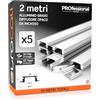 Eurocali 5x Profili da 2 metri (10mt) in Alluminio grigio per Strisce LED Schermatura Opaca - ingombro max striscia led 12.4mm - 24.7 x 7