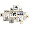 PHOTOLINI Set di 17 cornici per poster oro legno MDF, plexiglass infrangibile, da parete, accessori inclusi - per foto, immagini e poster