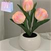 Generisch Lampada a tulipani a LED, lampada da tavolo a tulipani, fiori artificiali, in ceramica e poliuretano, regalo romantico per camera da letto, soggiorno, matrimonio, ecc. (rosa, USB)
