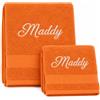 Manifattura Tessile Set Asciugamani Spugna Arancio - Set Viso e Ospite Personalizzati con Nome Ricamato, 100% Cotone Morbido e Assorbente, Ricamo Artigianale, Idea Regalo Uomo Donna