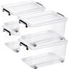 POSH Set di 4 scatole portaoggetti con coperchio, adatte per alimenti, scatole di plastica con ruote, 15/30/50/60/80 litri, impilabili, organizzazione, confezione da 4 pezzi (60 L)