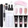 Yeeyf - Set per unghie in gel, kit per unghie in polygel, kit per ricostruzione unghie in gel con lampada LED, 3 tipi di forme di extension per unghie, lima per unghie, kit manicure per principianti