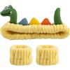 Framendino, Set di 3 fasce per capelli con dinosauro, fascia per capelli per spa, fascia per capelli carina con animali, per donne (giallo)