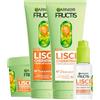 Garnier Fructis Lisci Cheratina Kit con Maschera 370ml + Shampoo 200ml + Siero Termoprotettore Lisci Impeccabili 50ml + Balsamo 200ml per Capelli Crespi Secchi e Spenti - Set da 4
