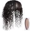 ZBYXPP Topper per capelli umani da donna, ricci ondulati 5,1X5,5 Parte centrale con clip in seta nella parte superiore dei capelli con frangia(Black,Hair 30cm)