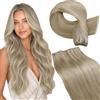 LaaVoo Extension Capelli Veri Tessitura Biondo Chiaro con Riflessi Biondi Dorati, Matassa Morbida Remy, Setosi, per Sposa e Matrimonio 35cm 80g #16-22
