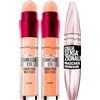 Maybelline 2x Maybelline New York Correttore Liquido Il Cancella Età con Bacche di Goji Colori 02 Nude e 01 Light + 1x Mascara Volumizzante Ciglia Senzazionali Intense Black