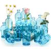 YOUEON Vasi in Vetro Blu da 250 ml - Piccoli Contenitori per Fiori, Bottiglie Decorative, Stile Vintage per Centrotavola, Matrimoni, Casa e Ufficio