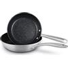 PRESTIGE Set di 2 padelle antiaderenti antigraffio in acciaio inox da 25 e 29 cm, resistenti ai graffi, adatte a induzione, pentole lavabili in forno e lavastoviglie, argento